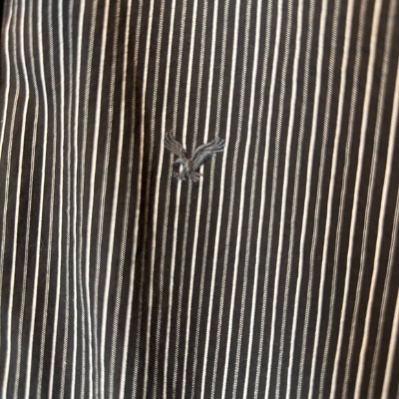 Men's American Eagle Dress Shirt Vintage Fit Black White Stripes Contrast Collar - Picture 3 of 10